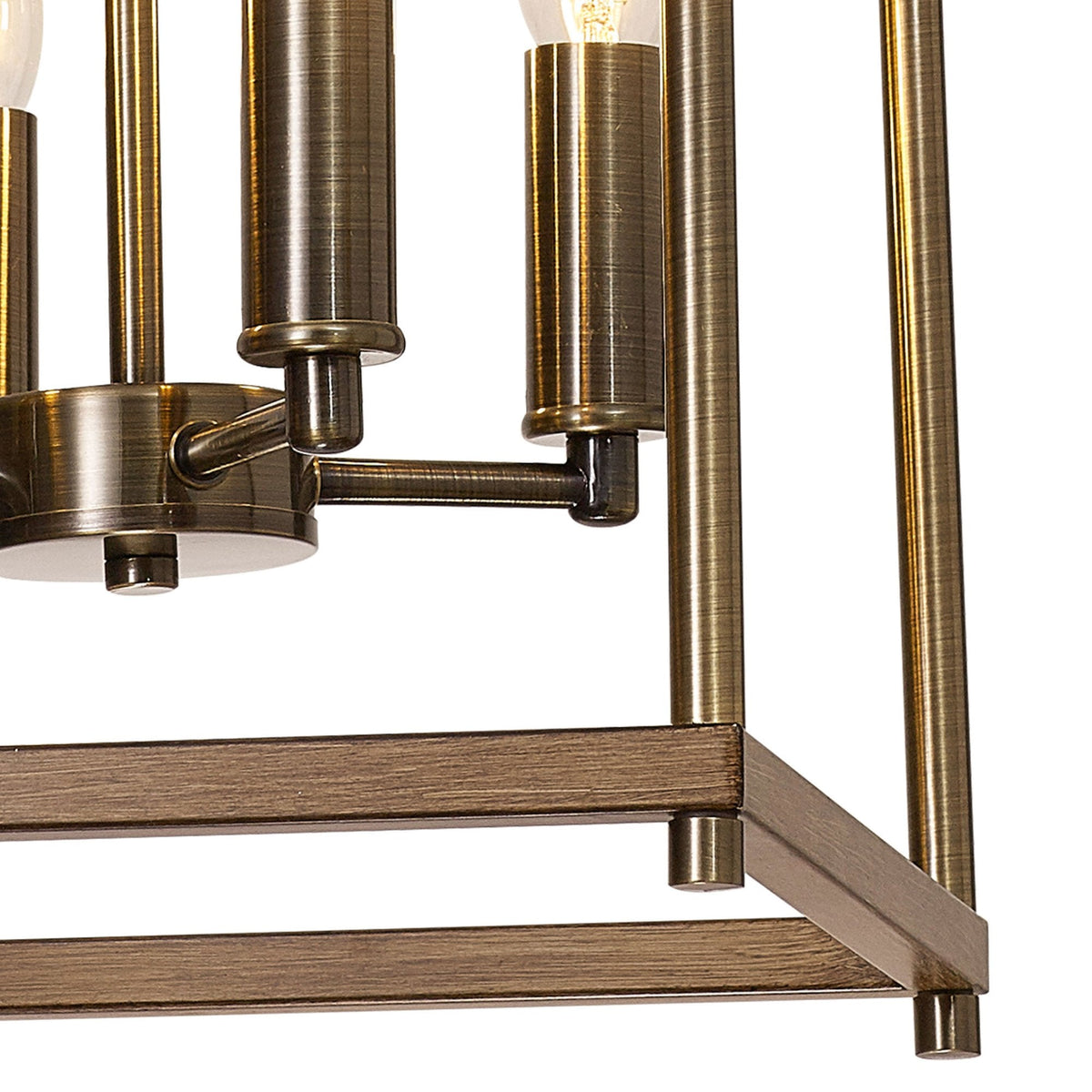 Huntshaw Four Light Pendant in Medium Oak & Antique Brass