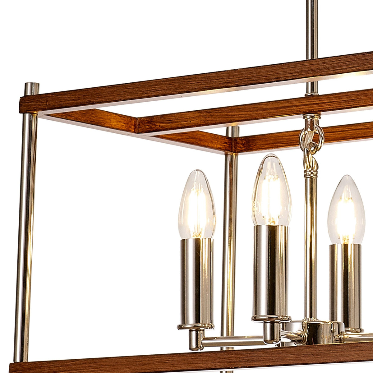 Huntshaw Eight Light Linear Pendant in Walnut & Polished Nickel