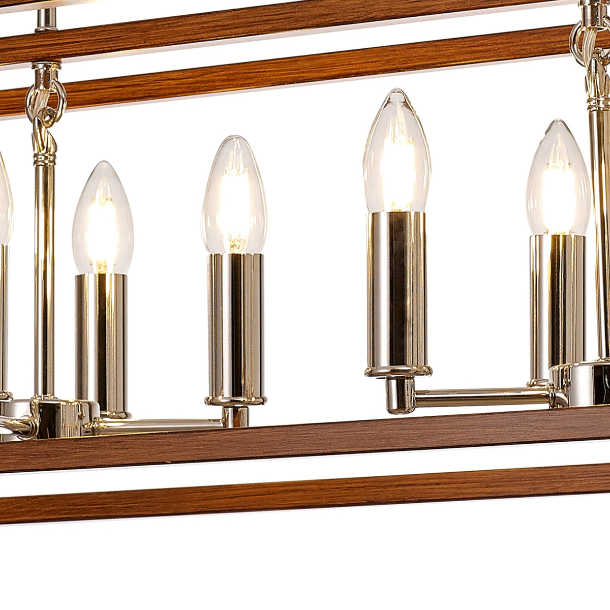 Huntshaw Eight Light Linear Pendant in Walnut & Polished Nickel