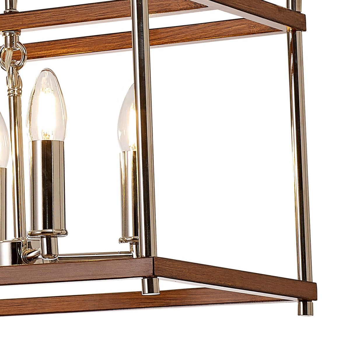 Huntshaw Eight Light Linear Pendant in Walnut & Polished Nickel
