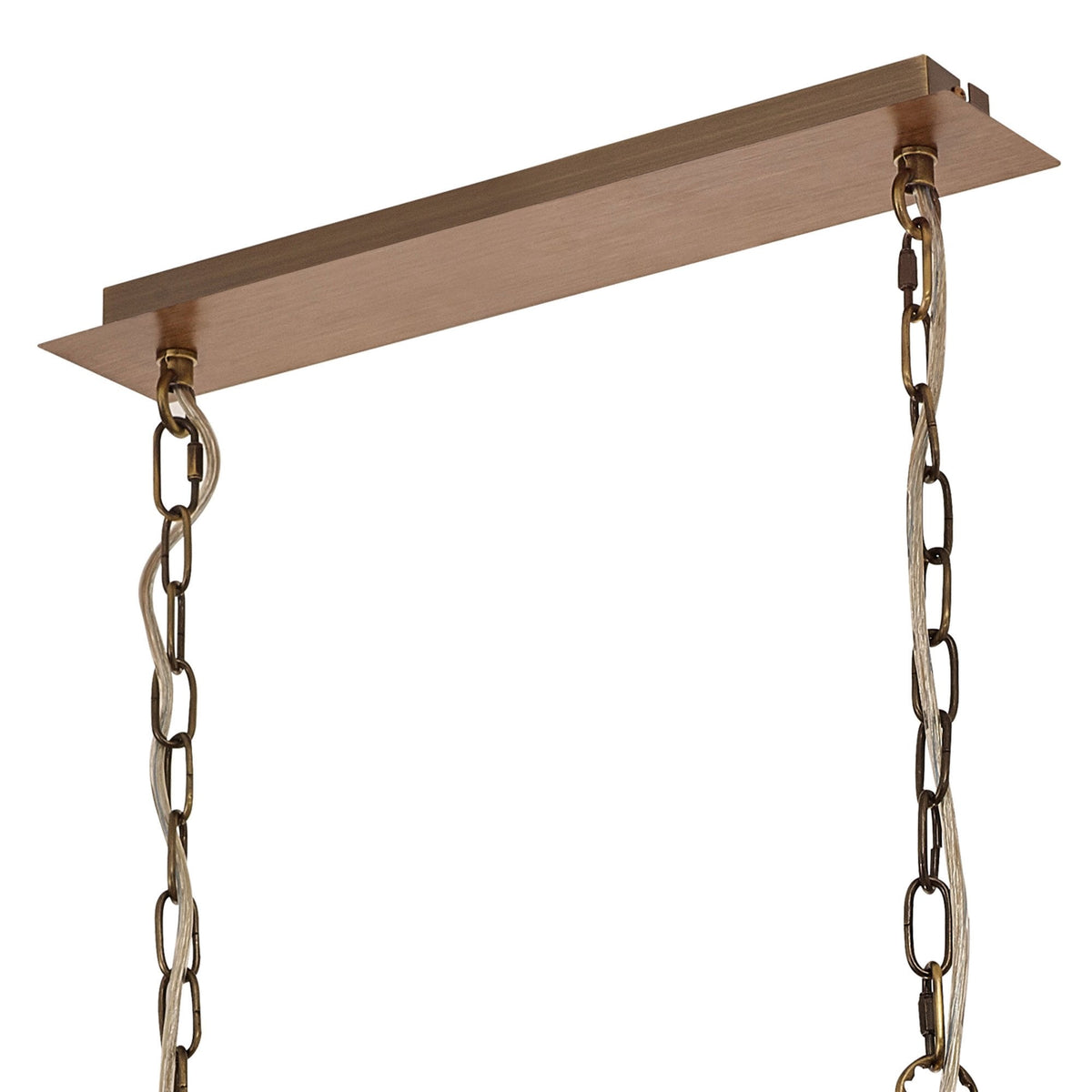 Huntshaw Eight Light Linear Pendant in Medium Oak & Antique Brass