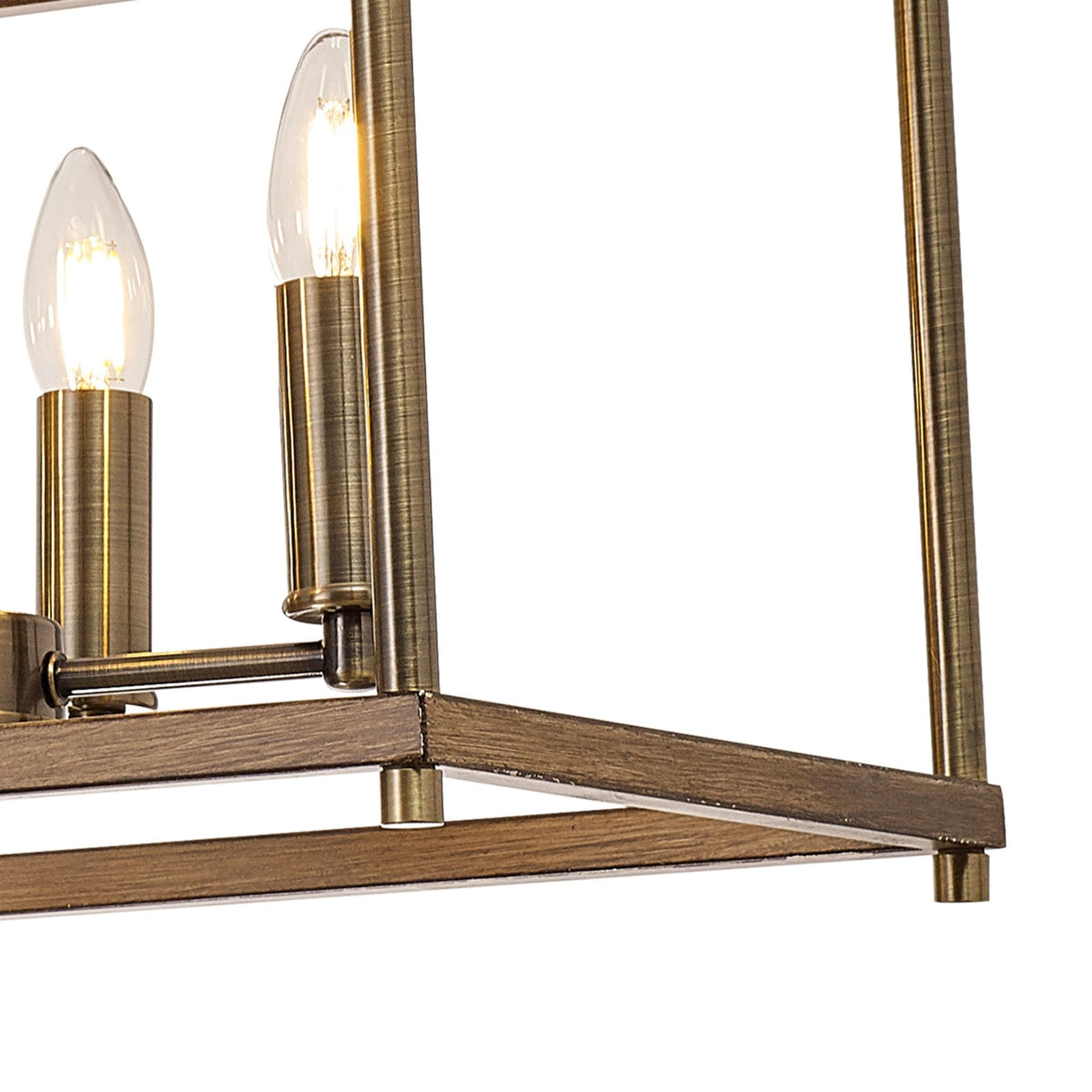Huntshaw Eight Light Linear Pendant in Medium Oak & Antique Brass