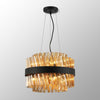 Kelly Ten Light Pendant in Satin Black & Amber Glass