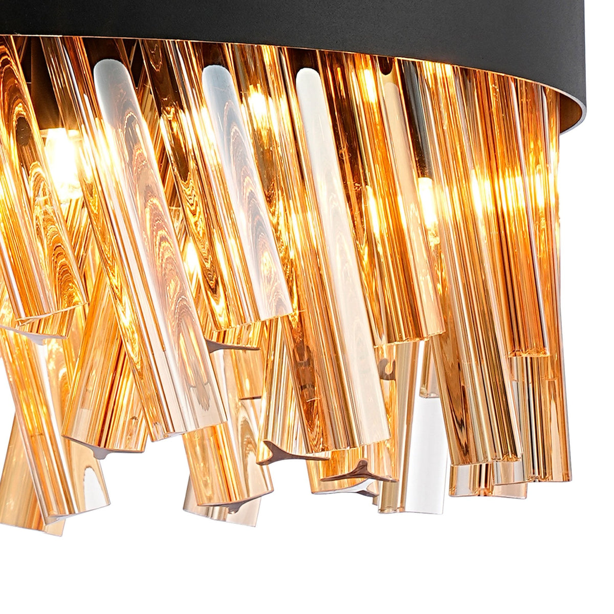 Kelly Ten Light Pendant in Satin Black & Amber Glass