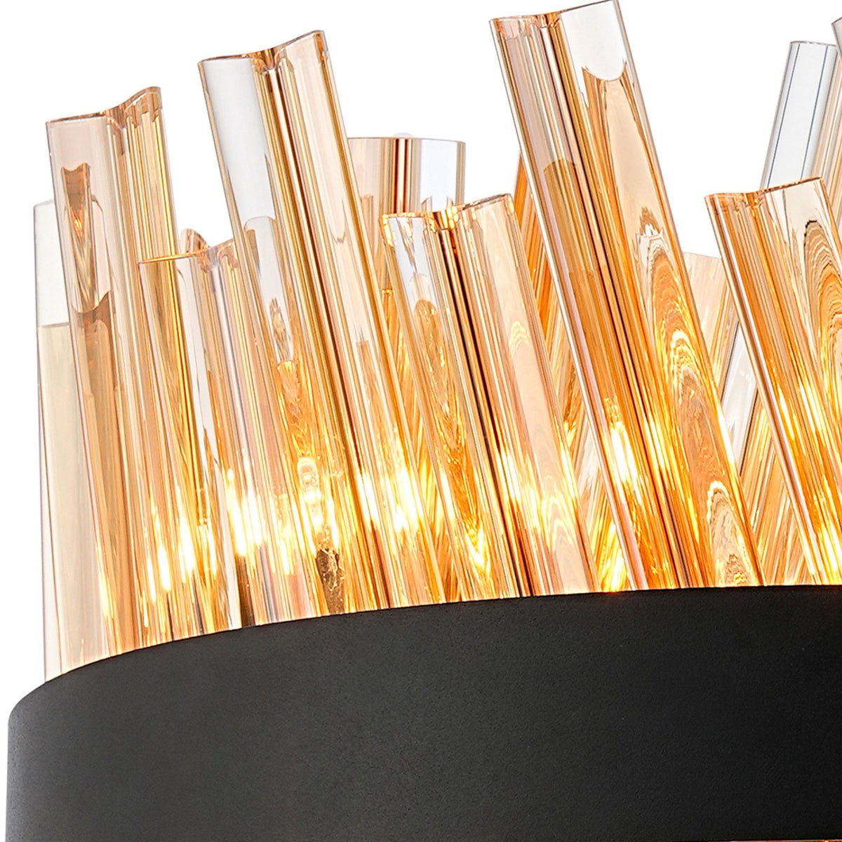 Kelly Ten Light Pendant in Satin Black & Amber Glass