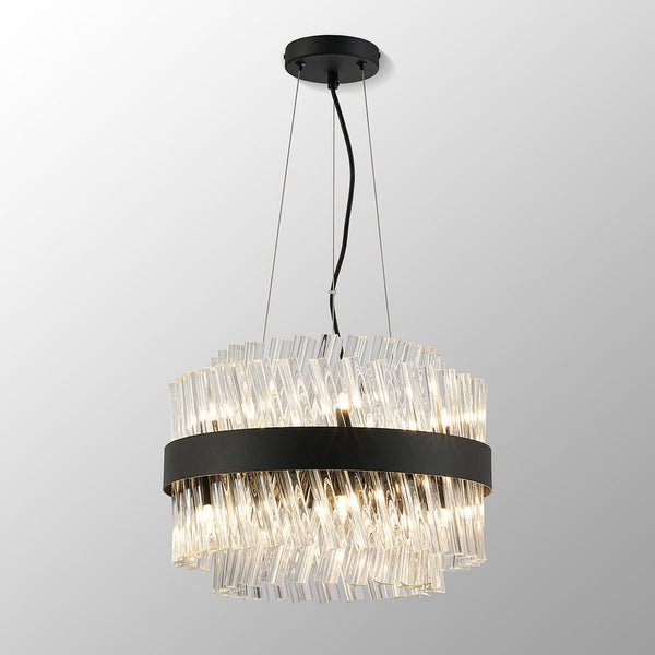 Kelly Ten Light Pendant in Satin Black & Clear Glass