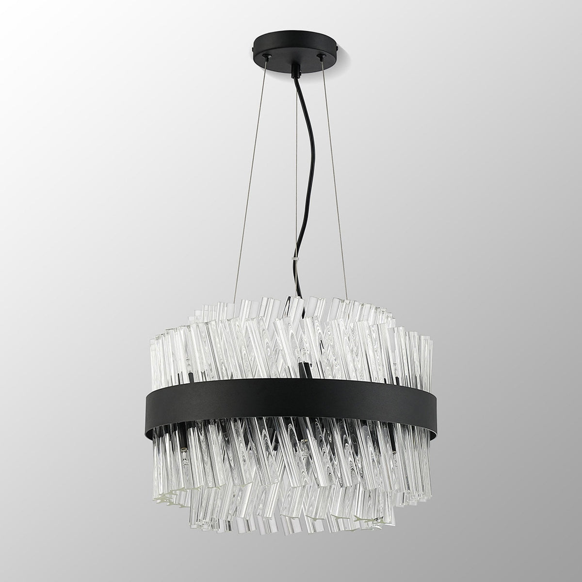 Kelly Ten Light Pendant in Satin Black & Clear Glass