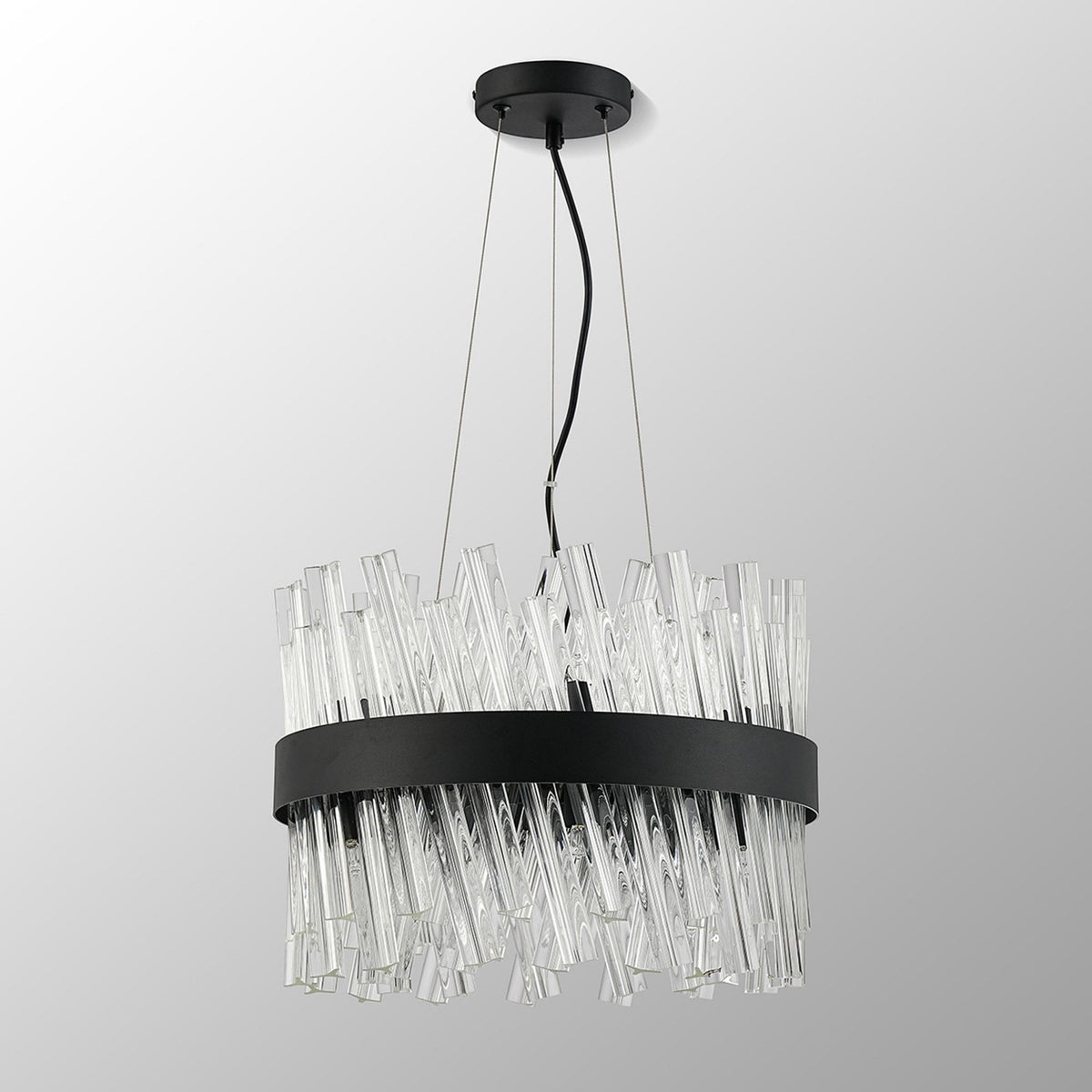 Kelly Ten Light Pendant in Satin Black & Clear Glass