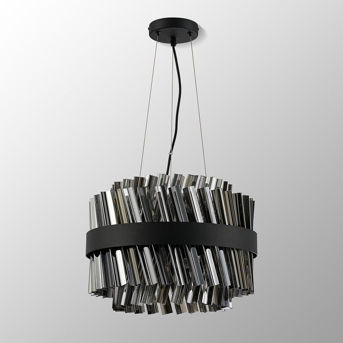 Kelly Ten Light Pendant in Satin Black & Smoke Glass