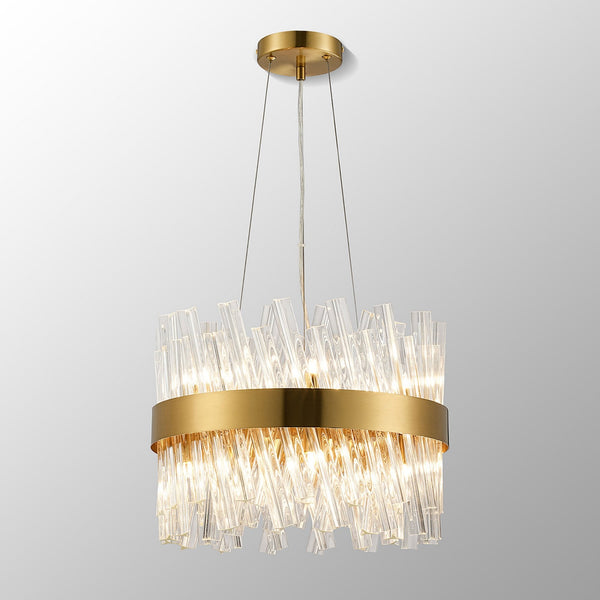 Kelly Ten Light Pendant in Brass & Clear Glass