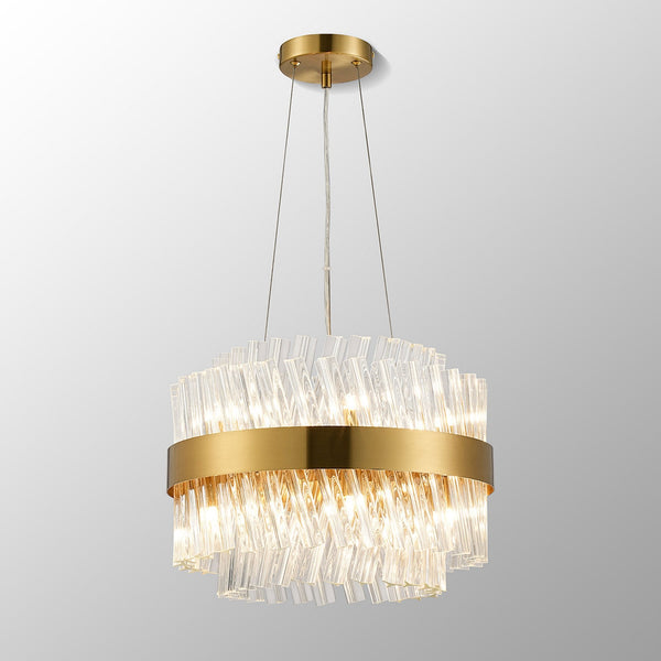 Kelly Ten Light Pendant in Brass & Clear Glass