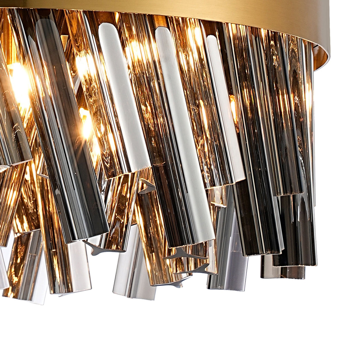 Kelly Ten Light Pendant in Brass & Smoke Glass