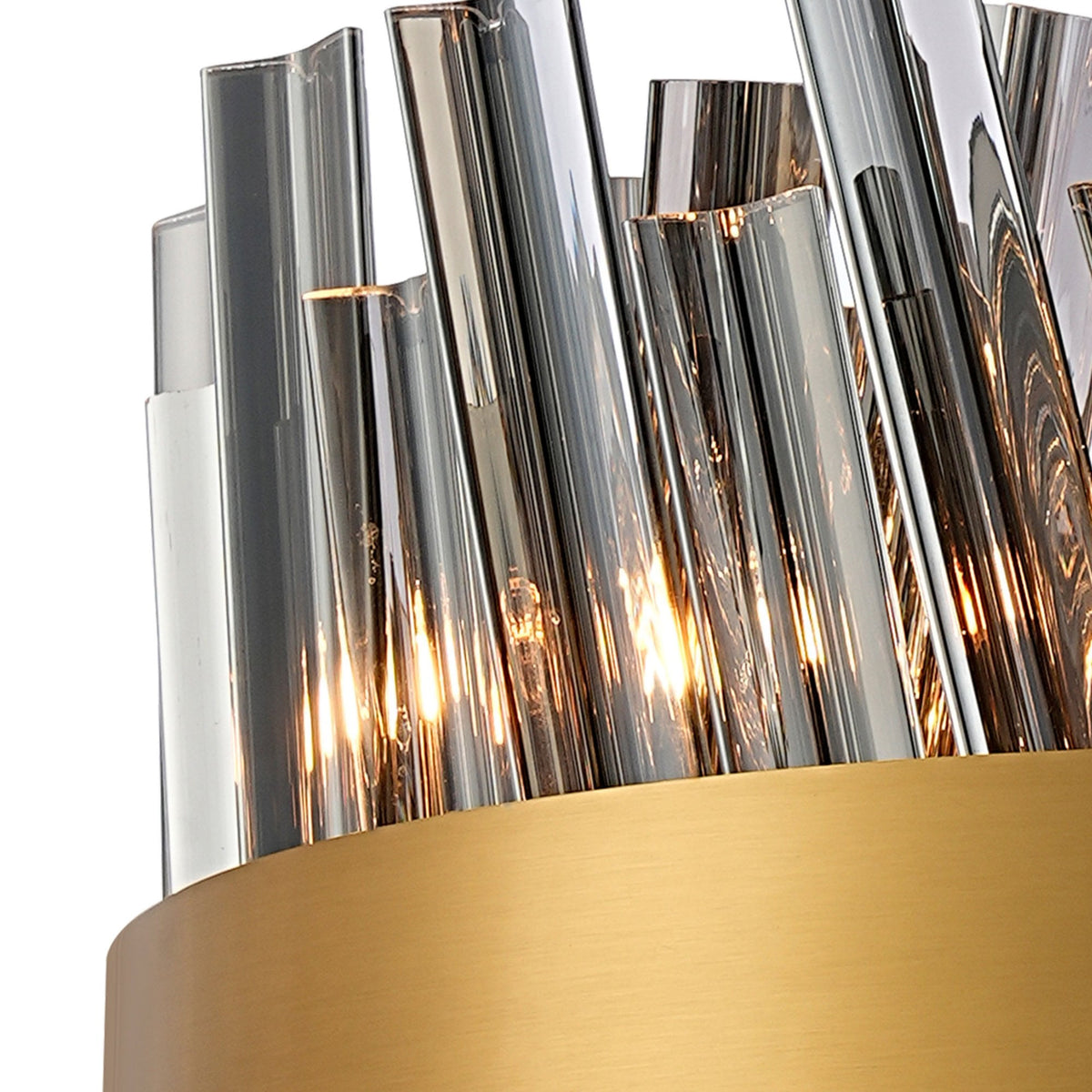 Kelly Ten Light Pendant in Brass & Smoke Glass