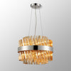 Kelly Ten Light Pendant in Polished Nickel & Amber Glass