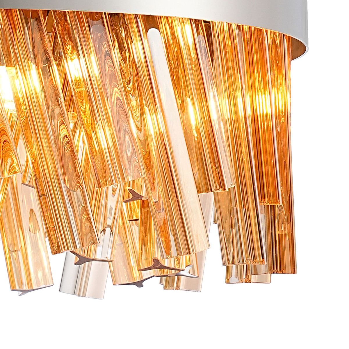 Kelly Ten Light Pendant in Polished Nickel & Amber Glass