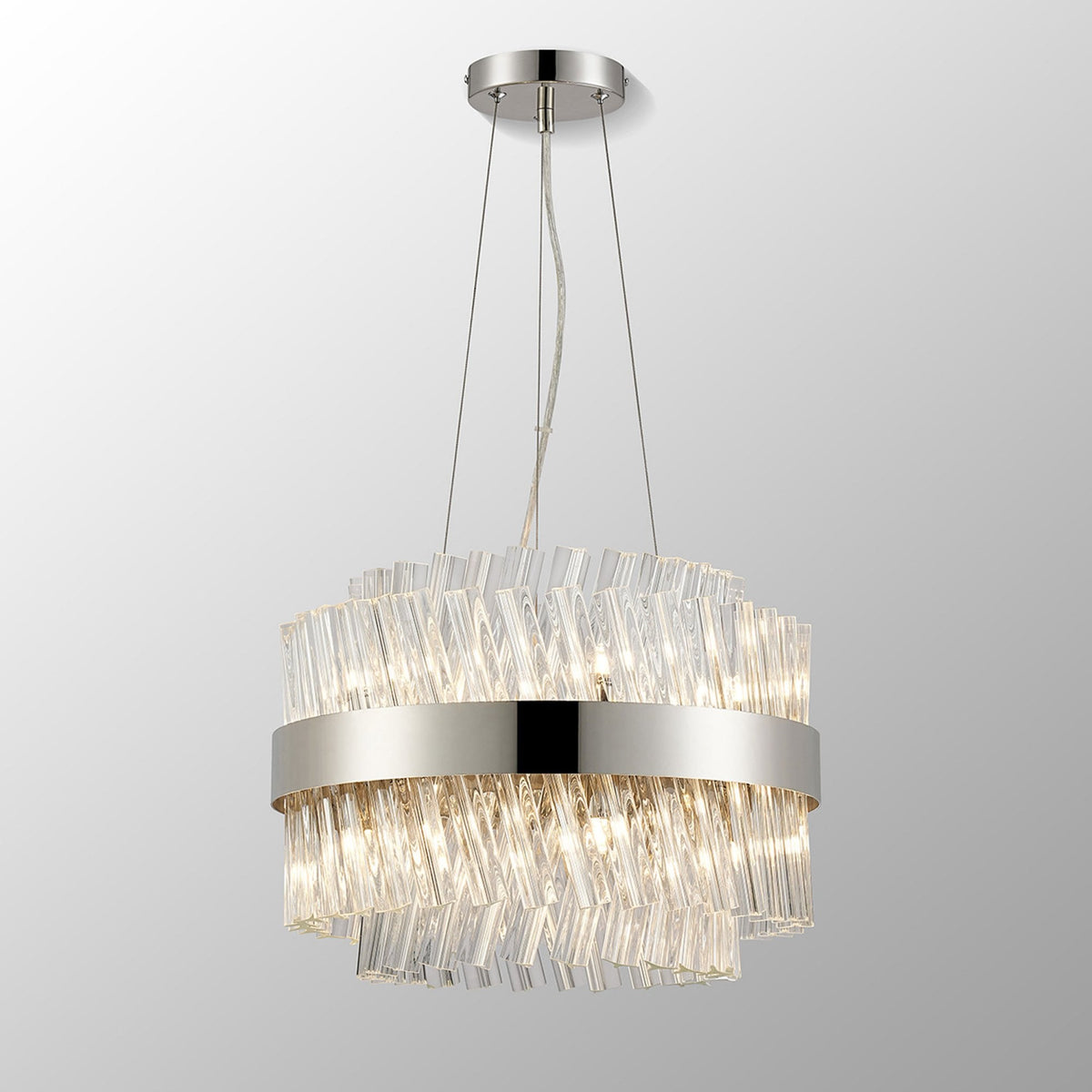 Kelly Ten Light Pendant in Polished Nickel & Clear Glass