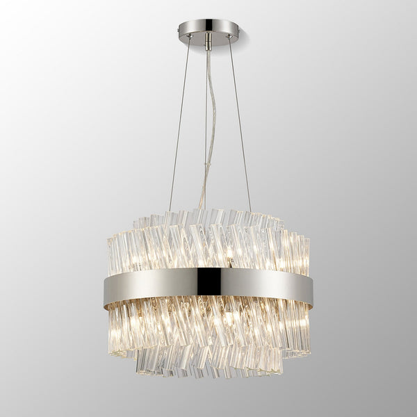 Kelly Ten Light Pendant in Polished Nickel & Clear Glass