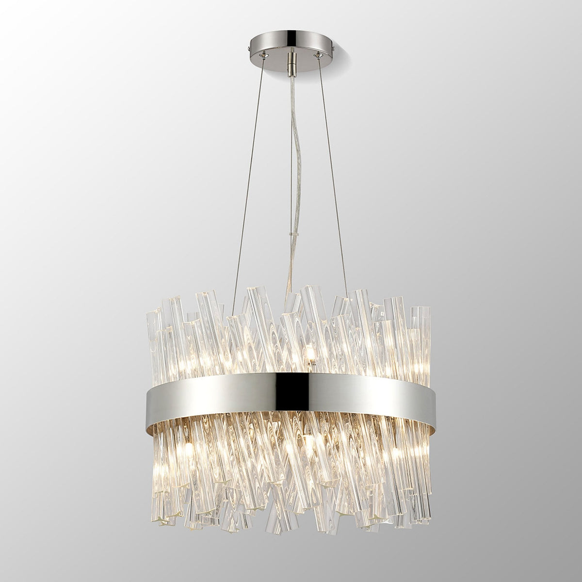 Kelly Ten Light Pendant in Polished Nickel & Clear Glass