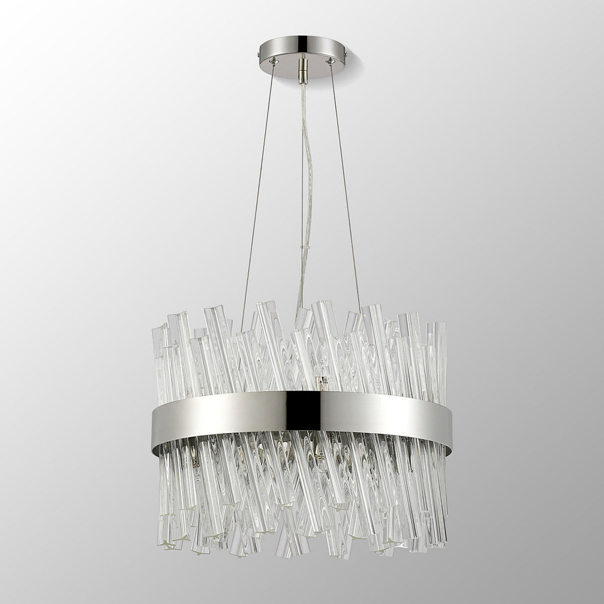 Kelly Ten Light Pendant in Polished Nickel & Clear Glass