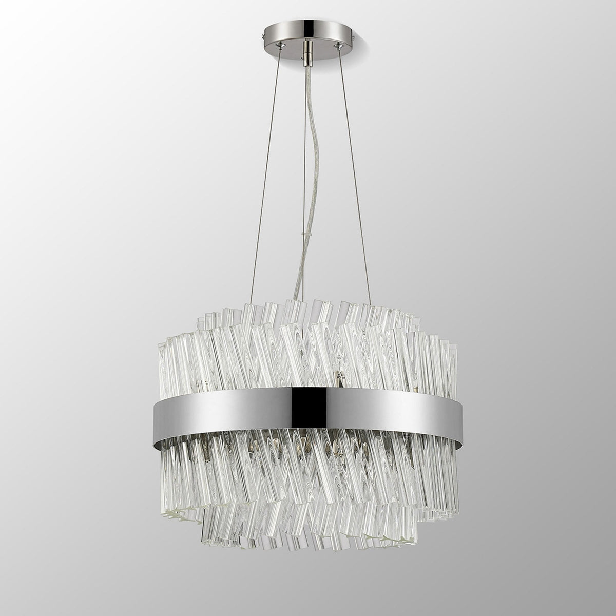 Kelly Ten Light Pendant in Polished Nickel & Clear Glass