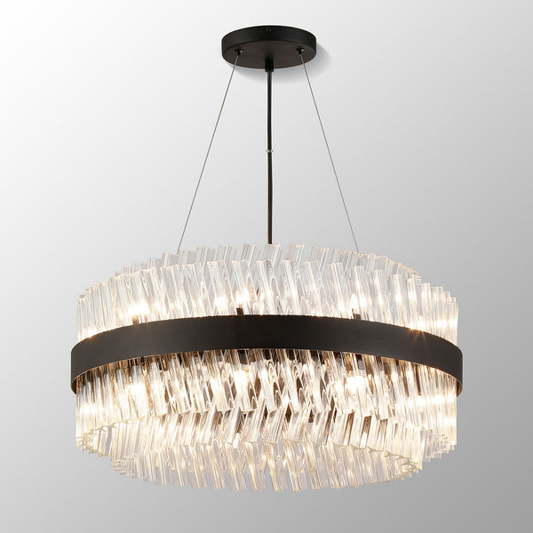 Kelly Eighteen Light Pendant in Satin Black & Clear Glass
