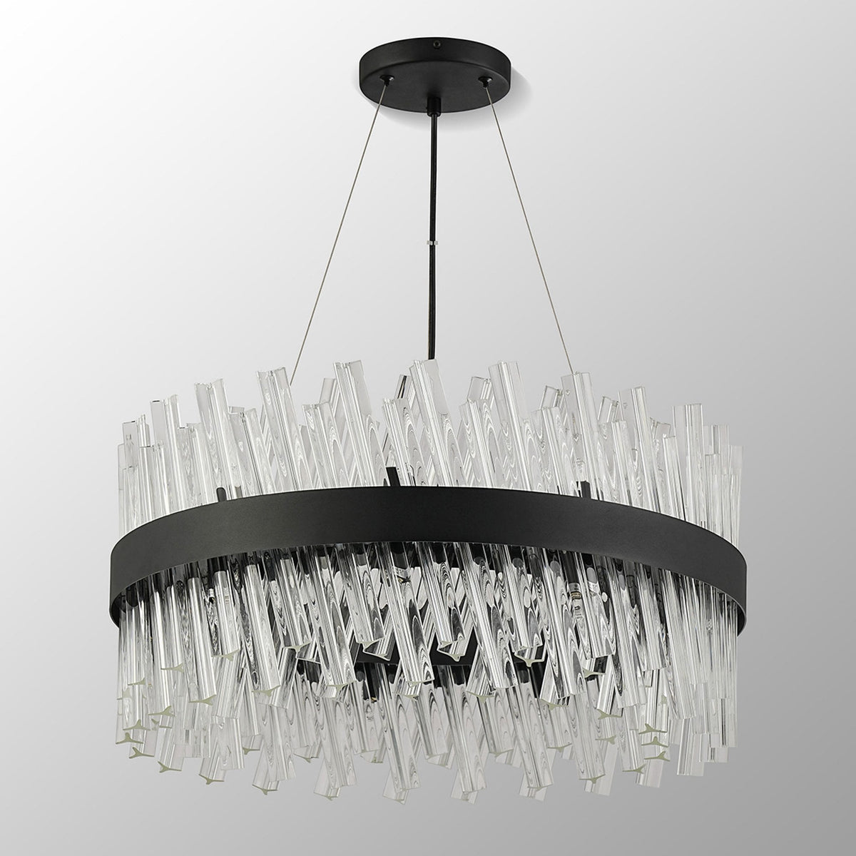 Kelly Eighteen Light Pendant in Satin Black & Clear Glass