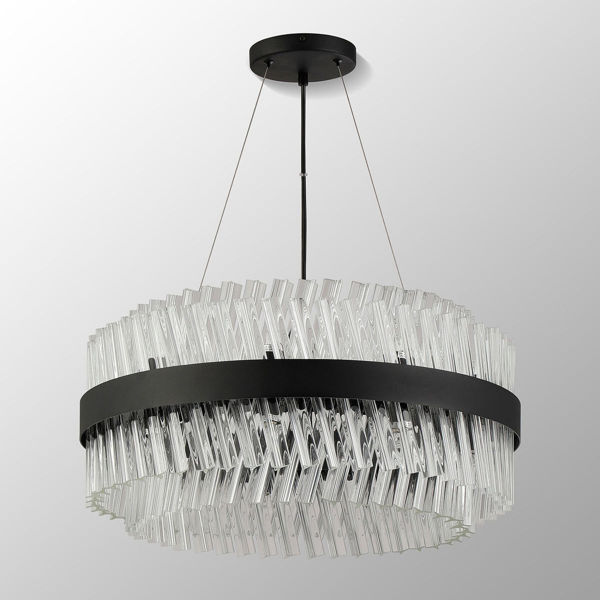 Kelly Eighteen Light Pendant in Satin Black & Clear Glass