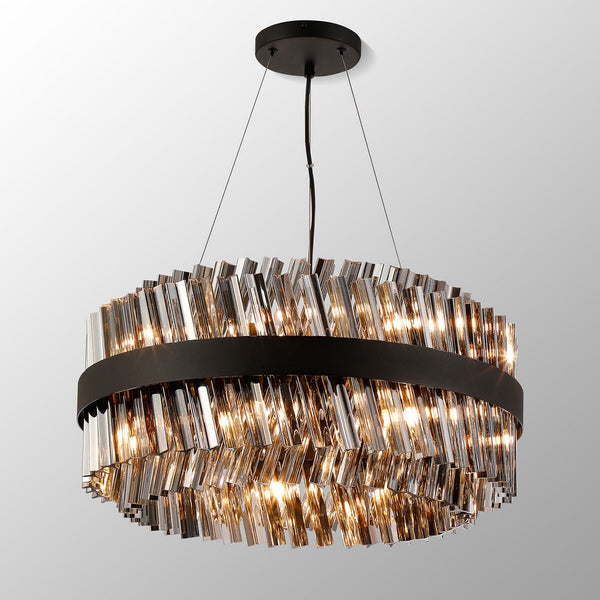 Kelly Eighteen Light Pendant in Satin Black & Smoke Glass