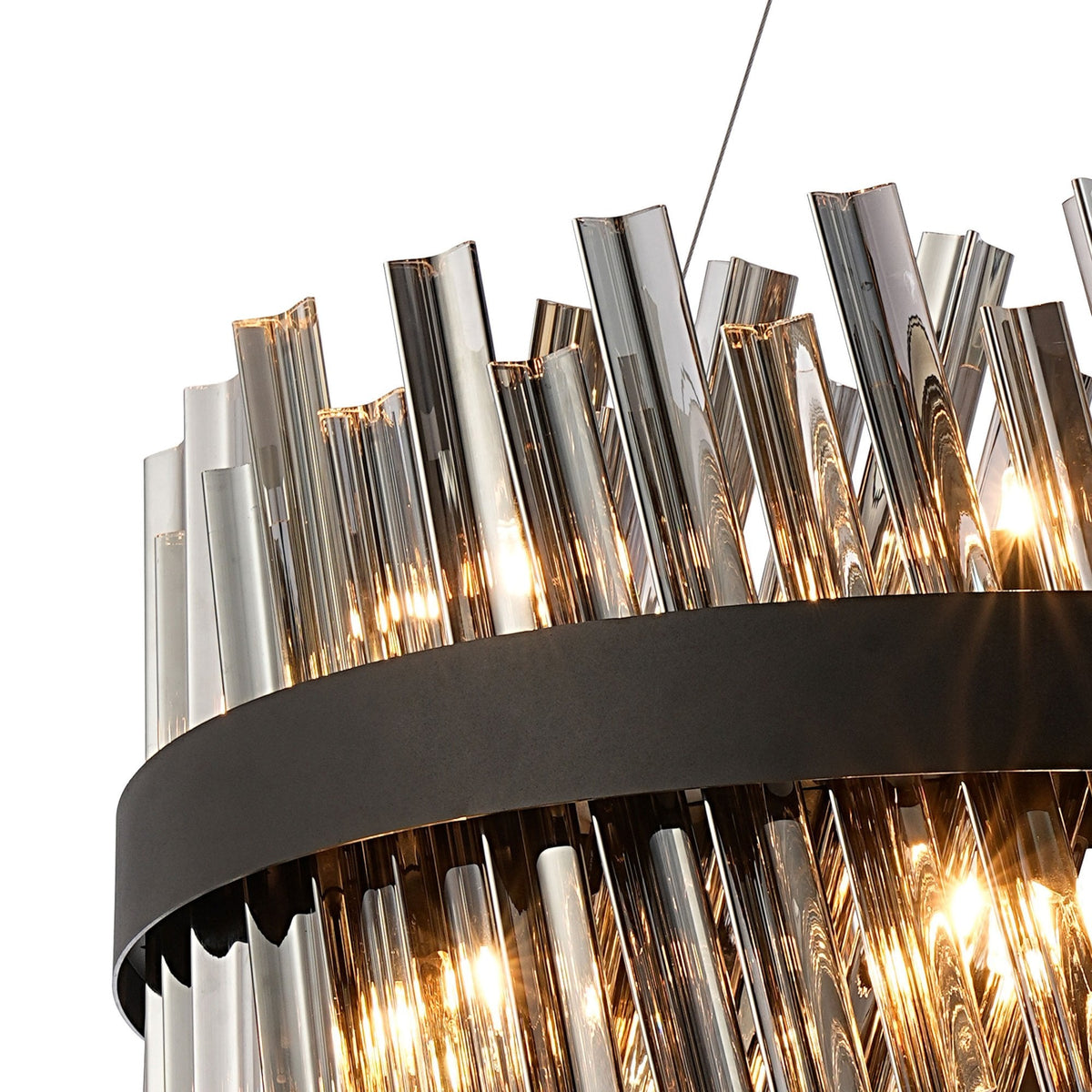 Kelly Eighteen Light Pendant in Satin Black & Smoke Glass