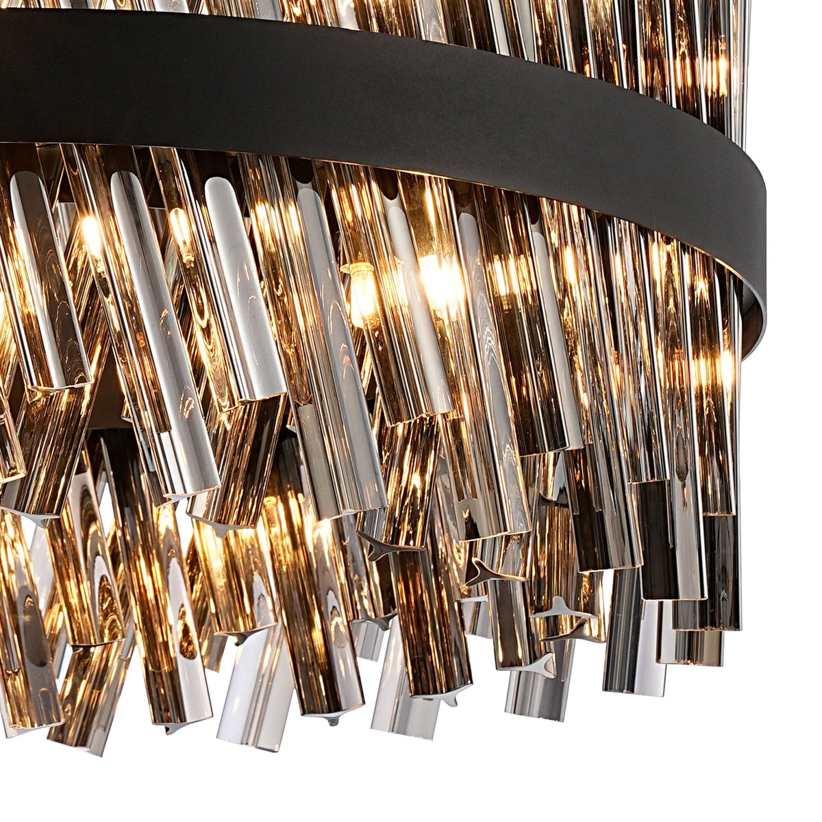 Kelly Eighteen Light Pendant in Satin Black & Smoke Glass