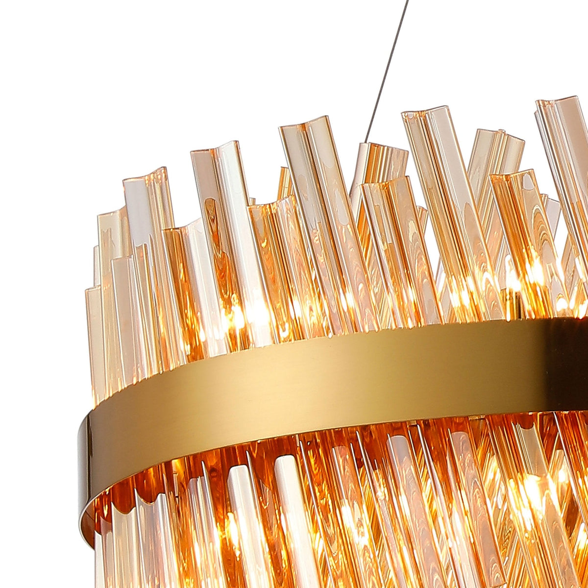 Kelly Eighteen Light Pendant in Brass & Amber Glass