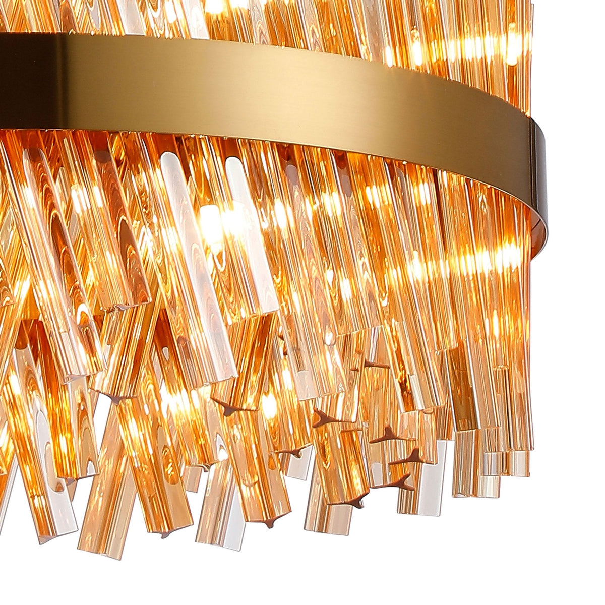 Kelly Eighteen Light Pendant in Brass & Amber Glass