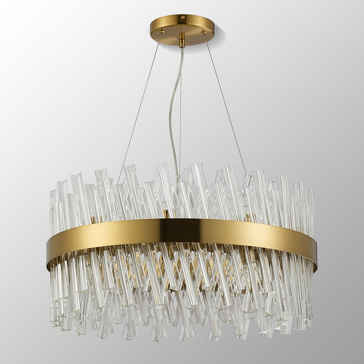Kelly Eighteen Light Pendant in Brass & Clear Glass