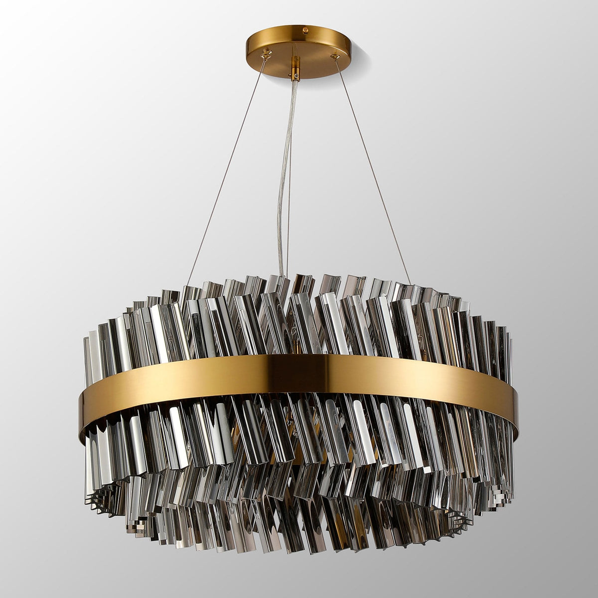 Kelly Eighteen Light Pendant in Brass & Smoke Glass