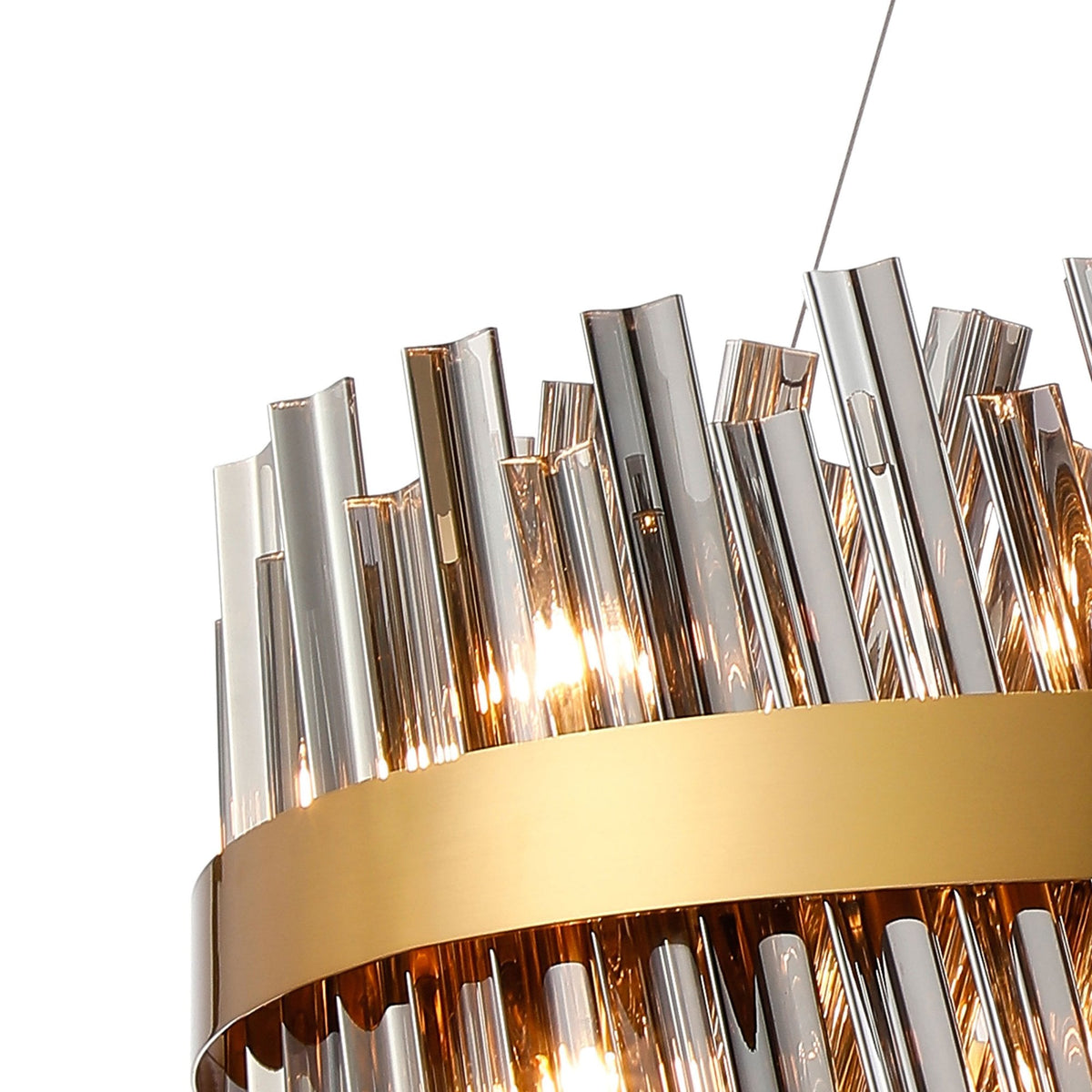 Kelly Eighteen Light Pendant in Brass & Smoke Glass