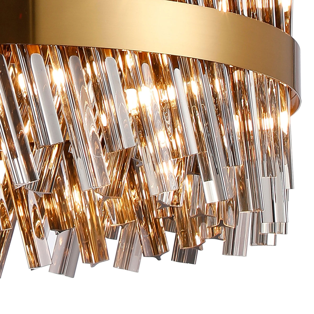 Kelly Eighteen Light Pendant in Brass & Smoke Glass