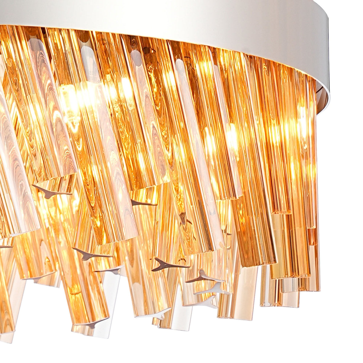 Kelly Eighteen Light Pendant in Polished Nickel & Amber Glass