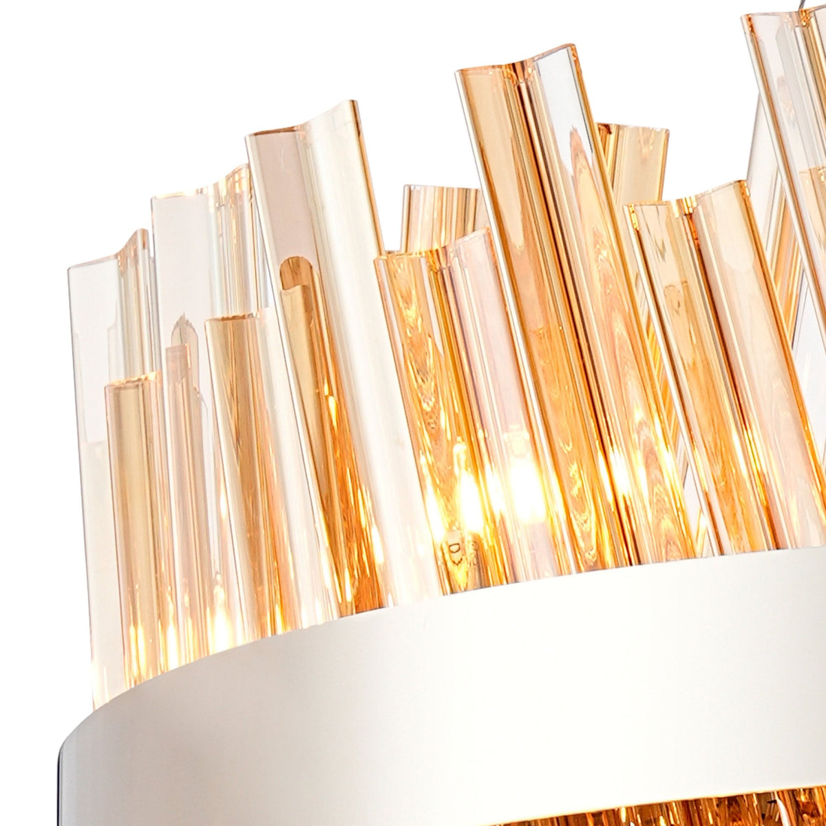 Kelly Eighteen Light Pendant in Polished Nickel & Amber Glass