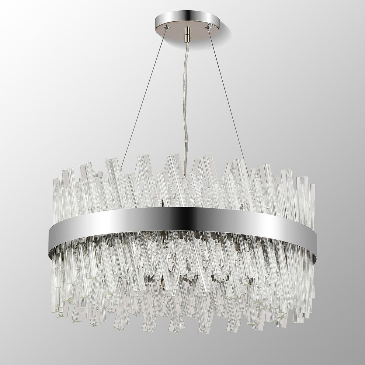 Kelly Eighteen Light Pendant in Polished Nickel & Clear Glass