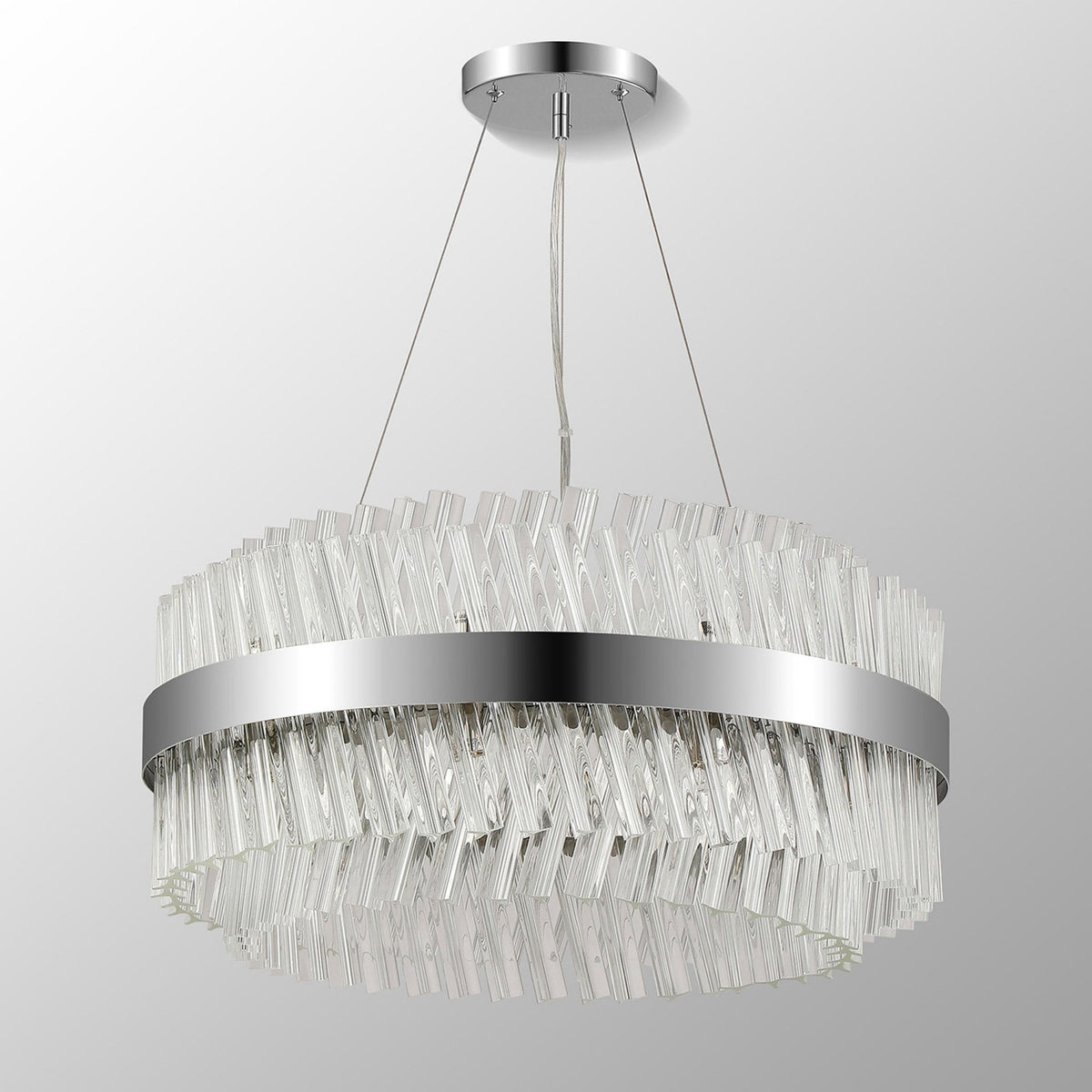 Kelly Eighteen Light Pendant in Polished Nickel & Clear Glass