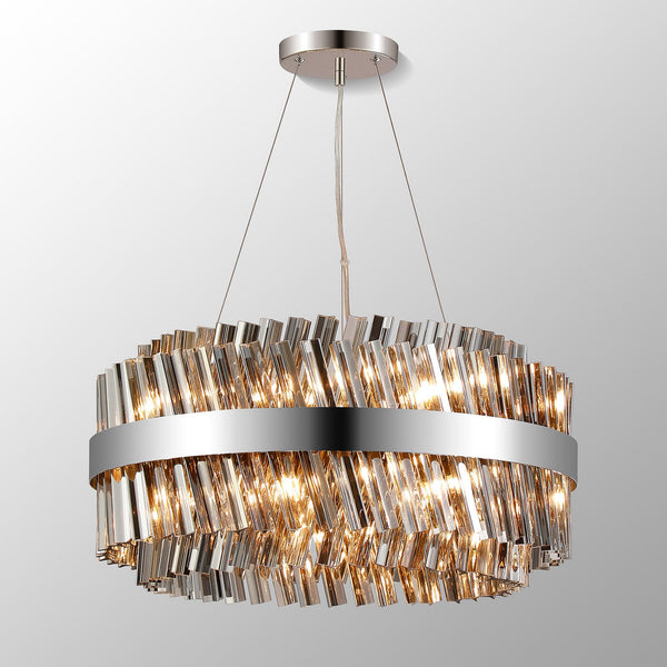 Kelly Eighteen Light Pendant in Polished Nickel & Smoke Glass