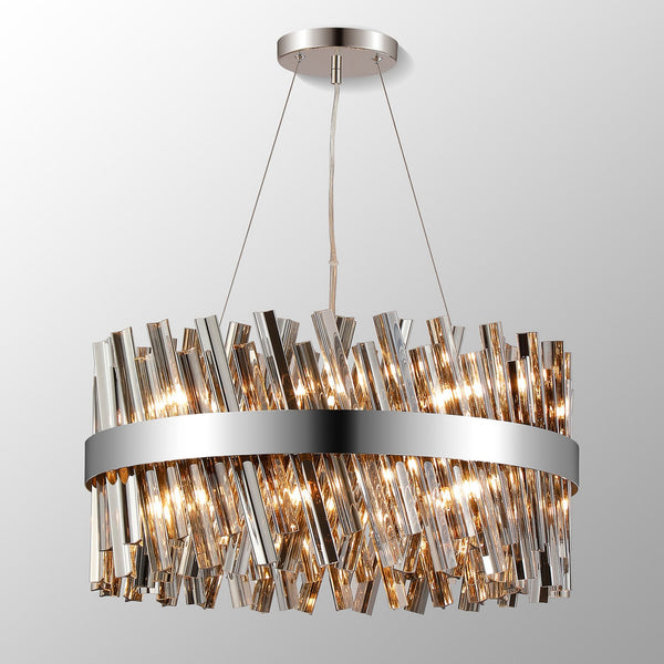 Kelly Eighteen Light Pendant in Polished Nickel & Smoke Glass