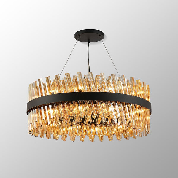 Kelly Twenty Four Light Pendant in Satin Black & Amber Glass