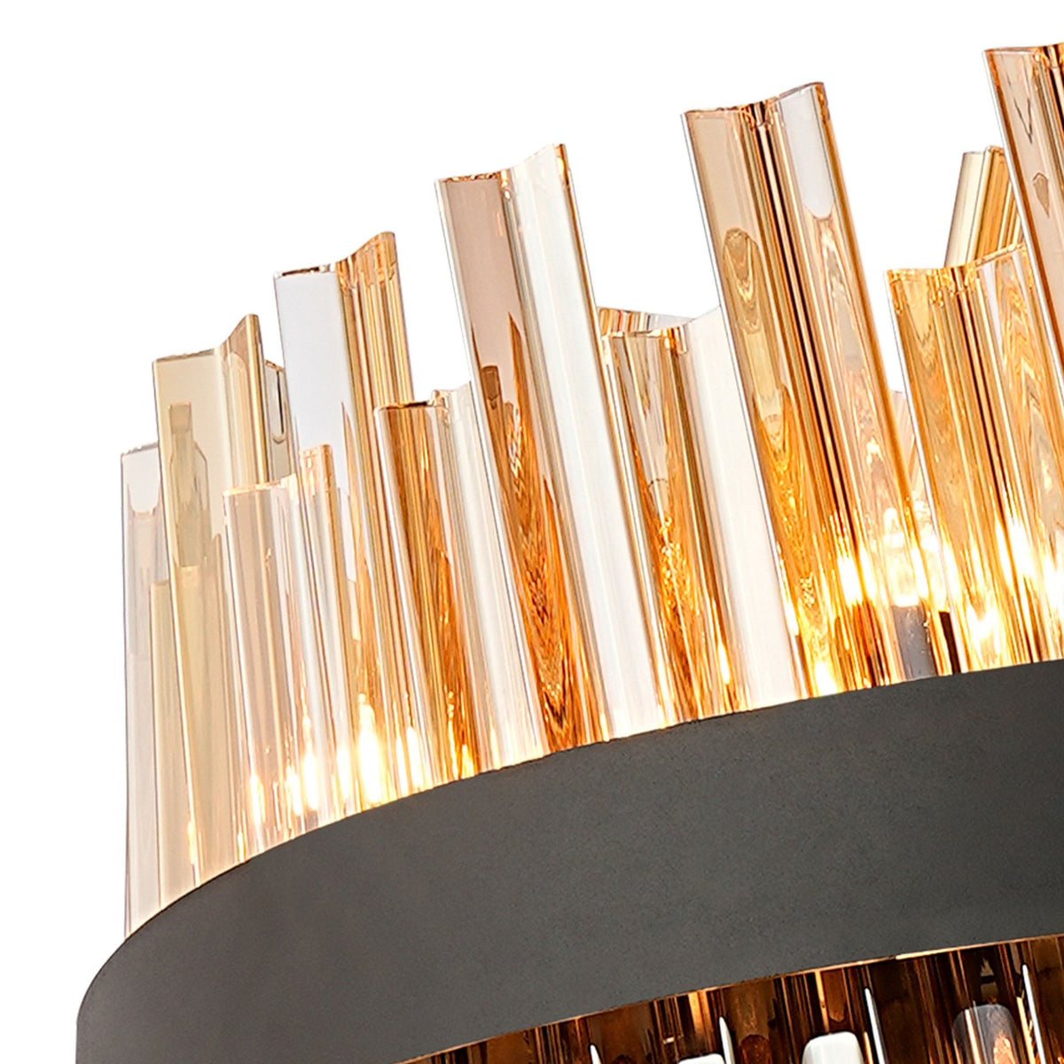 Kelly Twenty Four Light Pendant in Satin Black & Amber Glass