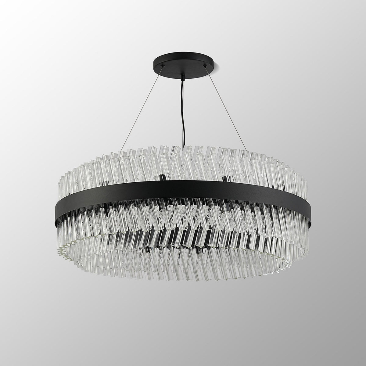 Kelly Twenty Four Light Pendant in Satin Black & Clear Glass