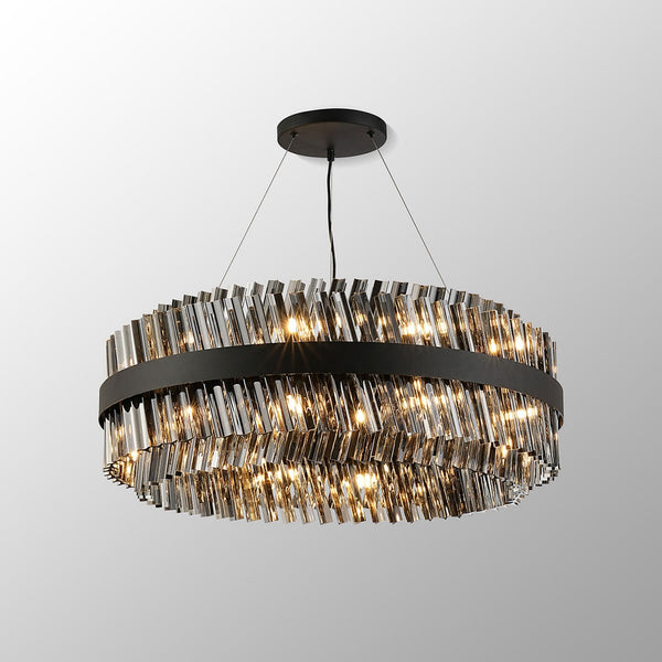 Kelly Twenty Four Light Pendant in Satin Black & Smoke Glass