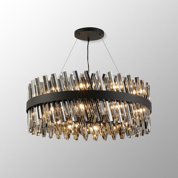Kelly Twenty Four Light Pendant in Satin Black & Smoke Glass