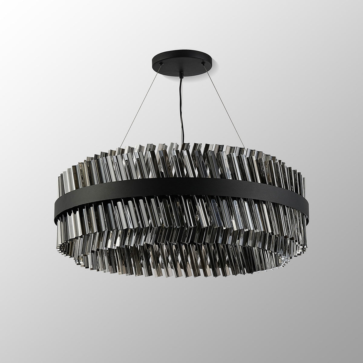 Kelly Twenty Four Light Pendant in Satin Black & Smoke Glass