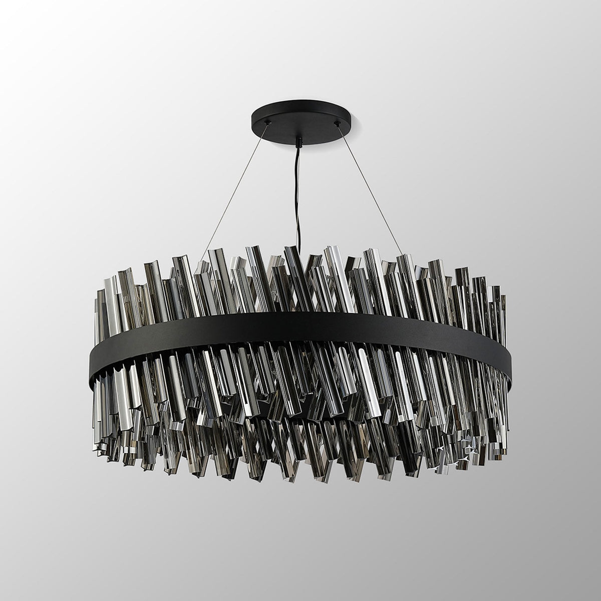 Kelly Twenty Four Light Pendant in Satin Black & Smoke Glass