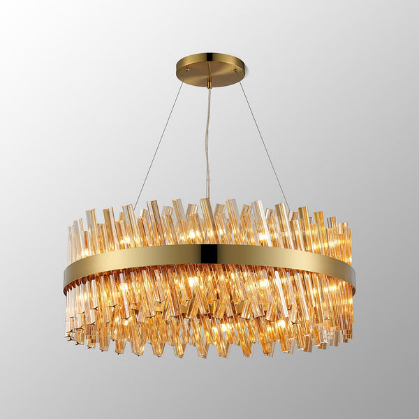 Kelly Twenty Four Light Pendant in Brass & Amber Glass